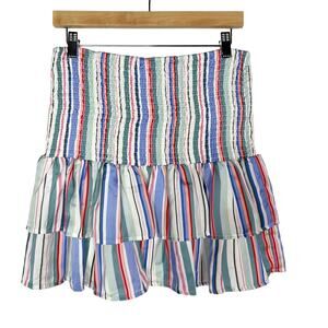 New JACK by BB Dakota Large L Multi Striped Smocked Skirt Tiered Print Pull On